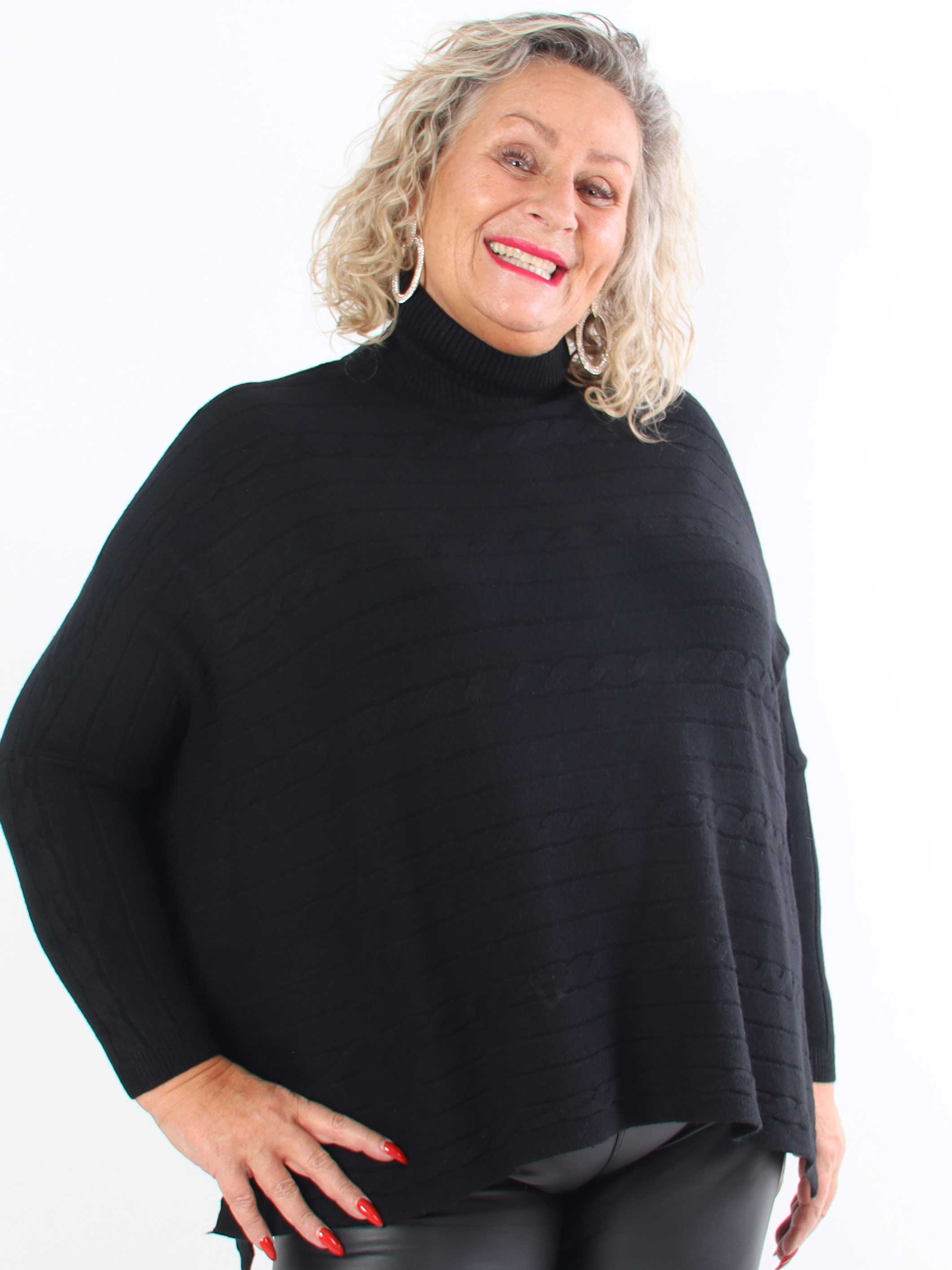 Diamond - Söt mjuk stretchig plus size stickad tröja med polokrage